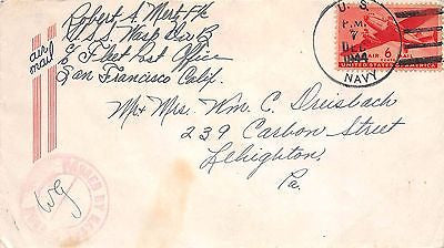 ROBERT MERTZ USS WASP WWII NAVY SOLDIER ORIGINAL HANDWRITTEN LETTER HOME 1944 - K-townConsignments