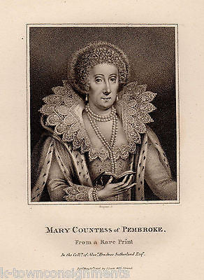 MARY COUNTESS OF PEMBROKE ENGLAND ANTIQUE PORTRAIT ENGRAVING PRINT BIO 1806 - K-townConsignments