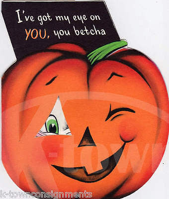 Black Cat & Jack-O-Lantern Pumpkin Vintage Graphic Art Halloween Greetings Card - K-townConsignments