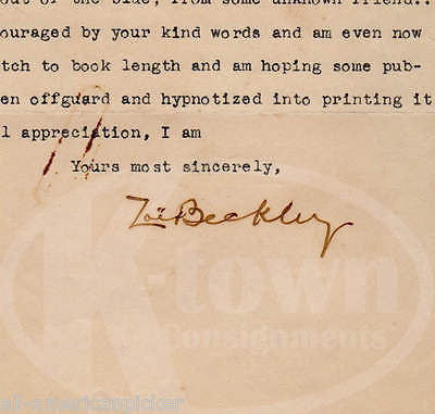 ZOE BECKLEY JEWISH BOOKS AUTHOR ORIGINAL AUTOGRAPH SIGNED LETTERHEAD 1930 - K-townConsignments
