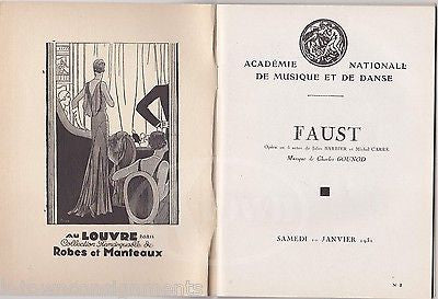 FAUST PARIS OPERA FRANCE ANTIQUE ART DECO ADVERTISING THEATRE PROGRAM 1931 - K-townConsignments