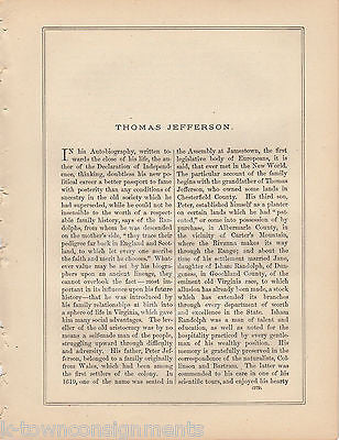 THOMAS JEFFERSON FOUNDING FATHER  ANTIQUE PORTRAIT ENGRAVING PRINT BIO 1806 - K-townConsignments