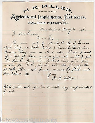 HK MILLER AGRICULTURAL IMPLEMENTS COAL GRAIN ANTIQUE ADVERTISING LETTER 1891 - K-townConsignments
