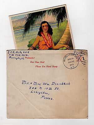 WWII POSTED HAWAII HULA GIRL VINTAGE GRAPHIC ARTIST CHRISTMAS GREETING CARD 1943 - K-townConsignments