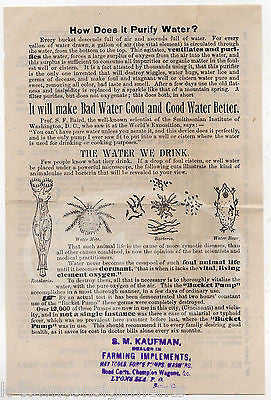 WELL PUMP WATER PURIFIER INVENTION CINCINATTI EXPOSITION ANTIQUE BROADSIDE FLYER - K-townConsignments
