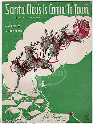 SANTA CLAUS IS COMIN' TO TOWN J. FRED COOTS GRAPHIC ILLUSTRATED SHEET MUSIC 1934 - K-townConsignments