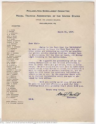 WWI MOBILIZATION NAVAL TRAINING CHAIRMAN PHILADELPHIA AUTOGRAPH SIGNED LETTER - K-townConsignments