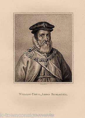 WILLIAM CECIL LORD BURLEIGH ENGLAND ANTIQUE PORTRAIT ENGRAVING PRINT BIO 1806 - K-townConsignments