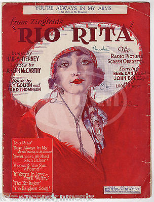 ZIEGFELD GIRLS RIO RITA SCREEN OPERETTA ANTIQUE GRAPHIC BEBE DANIELS SHEET MUSIC - K-townConsignments