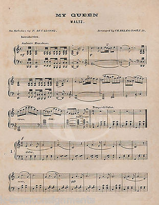 MY QUEEN WALTZES C. COOTE JR SONG ANTIQUE ENGRAVING SHEET MUSIC - K-townConsignments