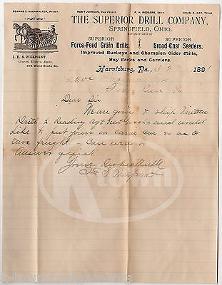 SUPERIOR DRILL COMPANY HARRISBURG PA FARMING ANTIQUE ADVERTISING LETTERHEAD 1891 - K-townConsignments