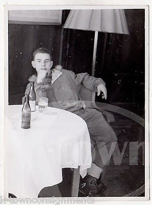 WWII BOMBER PILOT ENJOYING A DRINK VINTAGE WWII SNAPSHOT PHOTOGRAPH - K-townConsignments