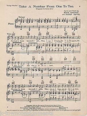 COLLEGE RHYTHM MOVIE TAKE A NUMBER FROM ONE TO TEN ANTIQUE GRAPHIC SHEET MUSIC - K-townConsignments