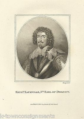 RICH SACKVILLE 5TH EARL OF DORSET ANTIQUE PORTRAIT ENGRAVING PRINT 1806 - K-townConsignments