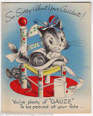 Sorry About Your Accident Cute Kitty Cats Vintage Graphic Art Greetings Card - K-townConsignments