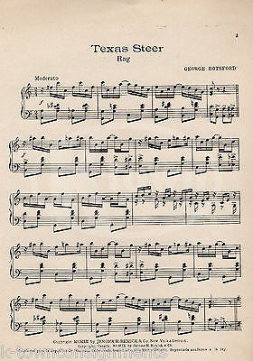 TEXAS STEER RAG SONG GEORGE BOTSFORD ANTIQUE LONG HORN GRAPHIC SHEET MUSIC 1909 - K-townConsignments
