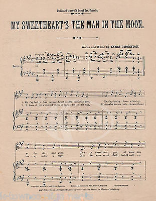 MY SWEETHEART'S THE MAN IN THE MOON ANTIQUE GRAPHIC ILLUSTRATED SHEET MUSIC 1892 - K-townConsignments