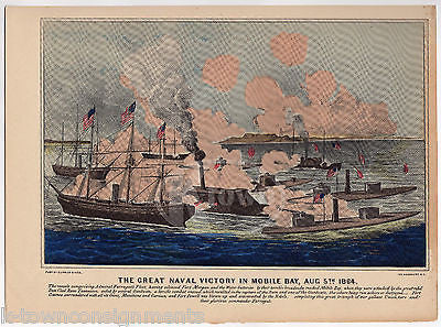 MOBILE BAY NAVAL BATTLE VINTAGE CIVIL WAR HISTORY GRAPHIC ILLUSTRATION PRINT - K-townConsignments