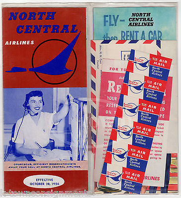 NORTH CENTRAL AIRLINES VINTAGE GRAPHIC ADVERTISING FLIGHT PACKET WITH FLYERS - K-townConsignments