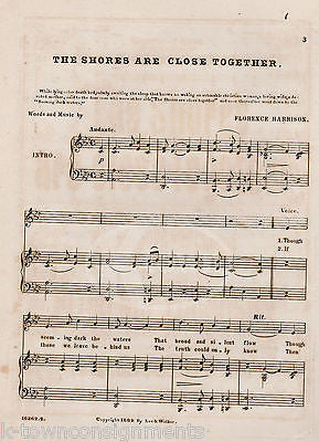 FLORENCE HARRISON THE SHORES ARE CLOSE TOGETHER ANTIQUE ENGRAVING SHEET MUSIC - K-townConsignments