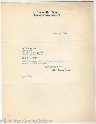 ARCHIBALD MACLEISH PULITZER POET AUTOGRAPH SIGNED CRICKET HILL FARM LETTER 1939 - K-townConsignments