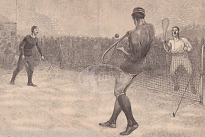 LAWN TENNIS TOURNAMENT HOBOKEN NJ STGEORGES ANTIQUE GRAPHIC ENGRAVING PRINT 1881 - K-townConsignments