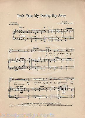 DON'T TAKE MY DARLING BOY AWAY TO WAR ANTIQUE GRAPHIC ART SHEET MUSIC 1915 - K-townConsignments