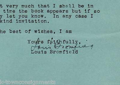 LOUIS BROMFIELD PULITZER PRIZE AGRICULTURALIST AUTOGRAPH SIGNED STATIONERY NOTE - K-townConsignments