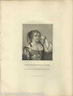ANNE HYDE DUCHESS OF YORK ENGLAND ANTIQUE PORTRAIT ENGRAVING PRINT 1806 - K-townConsignments