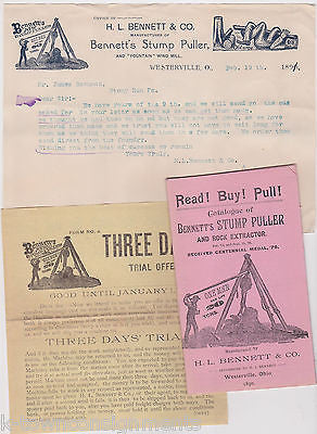 BENNETT STUMP PULLER TECHNOLOGY ANTIQUE GRAPHIC ADVERTISING LETTER & BOOKLET - K-townConsignments