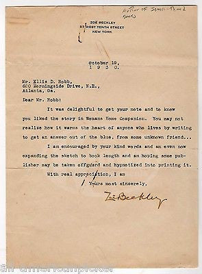 ZOE BECKLEY JEWISH BOOKS AUTHOR ORIGINAL AUTOGRAPH SIGNED LETTERHEAD 1930 - K-townConsignments