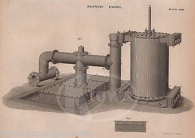 EARLY INDUSTRIAL EXHAUST BLOWING MACHINE ANTIQUE GRAPHIC ENGRAVING PRINT 1832 - K-townConsignments