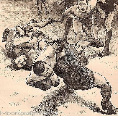 EARLY AMERICAN FOOTBALL GAME TACKLE ANTIQUE GRAPHIC ENGRAVING POSTER PRINT 1883 - K-townConsignments