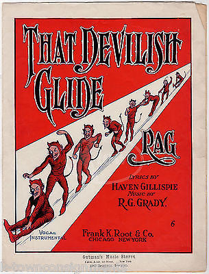 THAT DEVILISH GLIDE RAG ANTIQUE SATAN COSTUME GRAPHIC ART COVER SHEET MUSIC 1912 - K-townConsignments