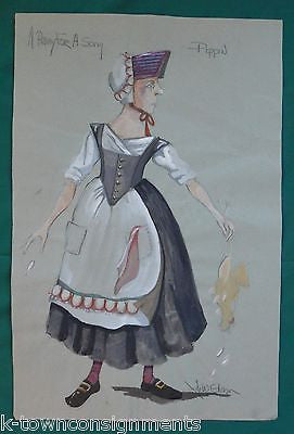 LADY PIPPIN A PENNY FOR A SONG THEATRE COSTUME DESIGN SKETCH PAINTING SIGNED - K-townConsignments