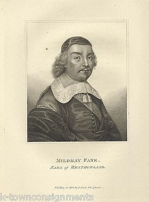 MILDMAY FANE EARL OF WESTMORLAND ENGLAND ANTIQUE PORTRAIT ENGRAVING PRINT 1806 - K-townConsignments