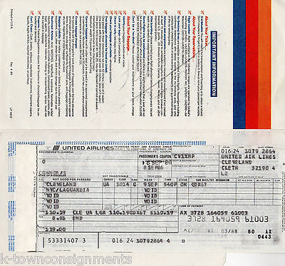 UNITED AIRLINES NY TO CLEVELAND VINTAGE GRAPHIC ADVERTISING FLIGHT TICKET STUB - K-townConsignments