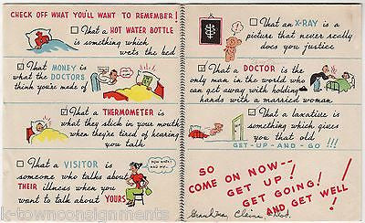 Get Well Diary Health Checklist Vintage Humorous Graphic Art Greetings Card - K-townConsignments