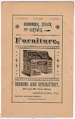 Henninger Schick Hertwig Furniture Store Reading PA Antique Graphic Advertising - K-townConsignments