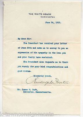 RUDOPLH FOSTER PRESIDENT TAFT CHIEF OF STAFF VINTAGE AUTOGRAPH SIGNED LETTER - K-townConsignments
