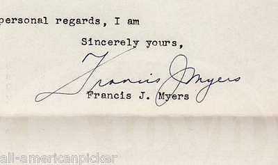 FRANCIS MYERS PENNSYLVANIA SENATOR AUTOGRAPH SIGNED SENATE LETTERHEAD 1950 - K-townConsignments