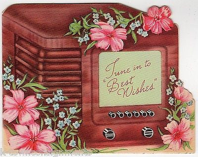 Tune In To Best Wishes Radio TV Set Vintage Graphic Illustrated Get Well Card - K-townConsignments