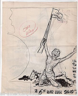 WWII WAR BONDS JAP SURRENDER POSTER MILITARY PROPAGANDA ART PENCIL & INK CARTOON - K-townConsignments