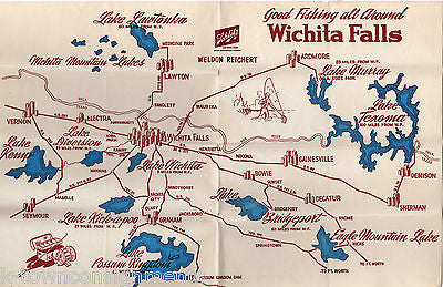 GOOD FISHING AT WICHITA FALLS LAKES TEXAS VINTAGE SCHLITZ BEER VERTISING MAP - K-townConsignments