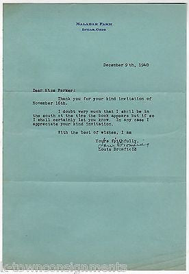 LOUIS BROMFIELD PULITZER PRIZE AGRICULTURALIST AUTOGRAPH SIGNED STATIONERY NOTE - K-townConsignments