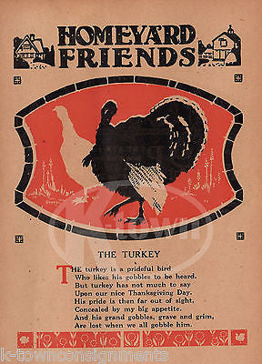 THE TURKEY BARNYARD FRIEND POEM ANTIQUE NURSERY RHYME GRAPHIC ILLUSTRATION PRINT - K-townConsignments