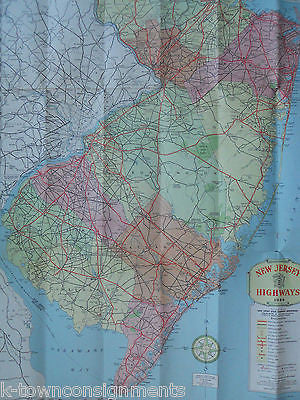 NEW JERSEY HIGHWAYS 1946 VINTAGE GRAPHIC TRAVEL ADVERTISING FOLD-OUT MAP - K-townConsignments