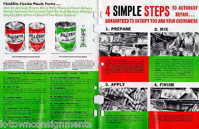FILLERITE AUTOBODY PLASTIC PUTTY CAR REPAIR VINTAGE GRAPHIC ADVERTISING FLYER - K-townConsignments
