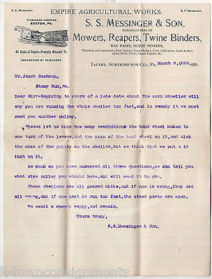 MESSINGER FARM EQUIPMENT NORTHAMPTON PA ANTIQUE ADVERTISING LETTERHEAD 1892 - K-townConsignments