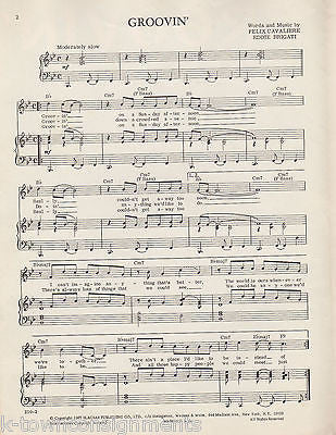 YOUNG RASCALS GROOVIN' SONF & LYRICS VINTAGE ATLANTIC RECORDS SHEET MUSIC 1967 - K-townConsignments